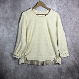 Undiscovered Eye Sweater Womens Yellow Knit Pleated Hem Long Sleeves Pullover‎